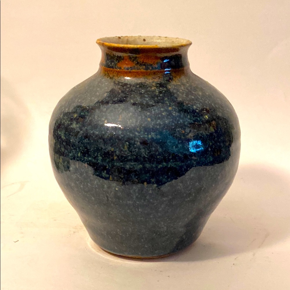 Markham Art Pottery Hand thrown Blue Glazed Stoneware 5” Vases Signed